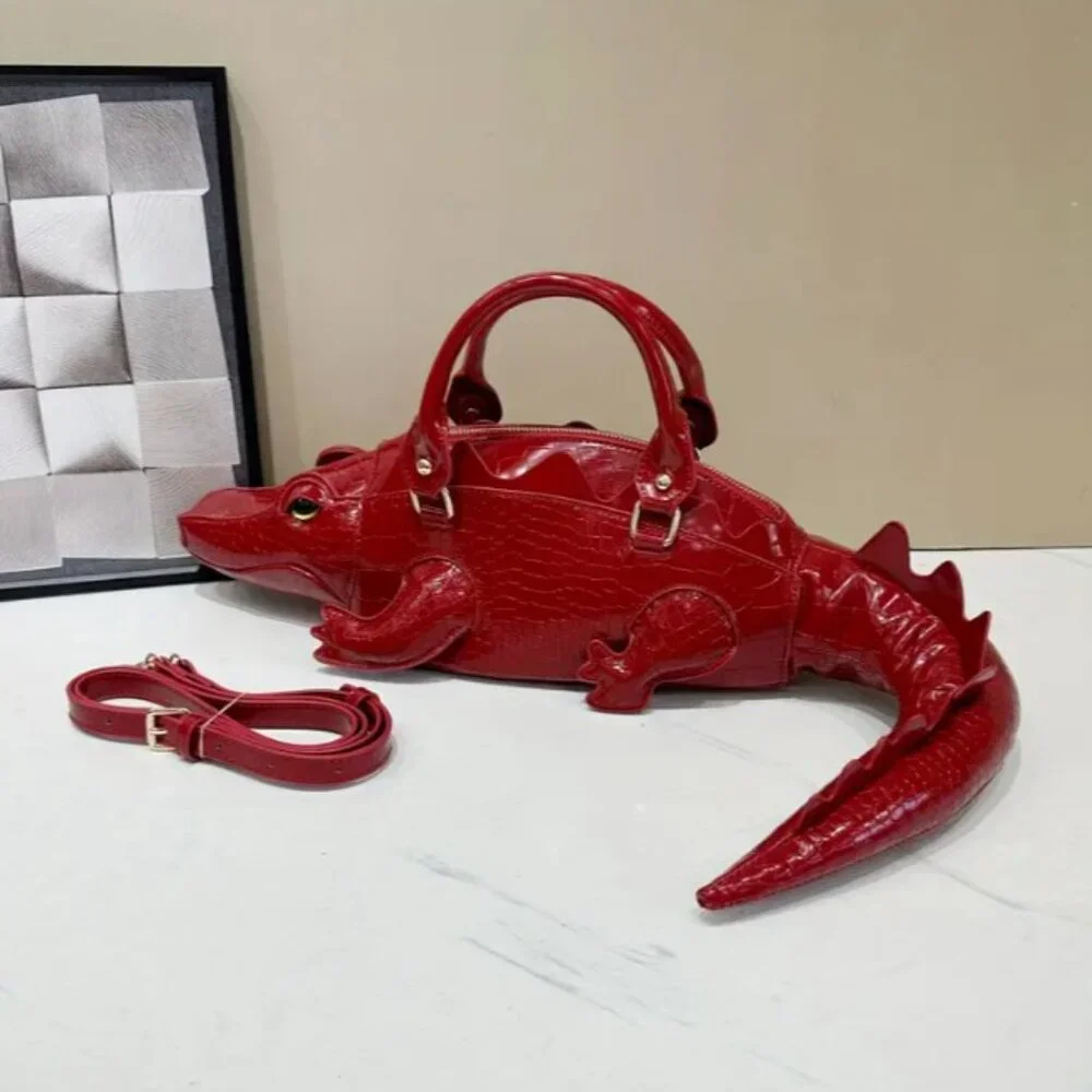 ❤️Red Crocodile Shaped Patent Leather Handbag w/strap  Best Mothers Day Gift! - Picture 4 of 7